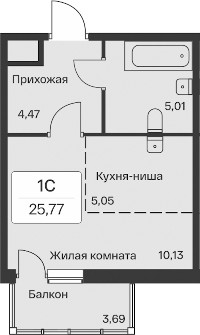 Квартира студия 25.77 м², 11/11 эт., ЖК «Расцветай в Янино»